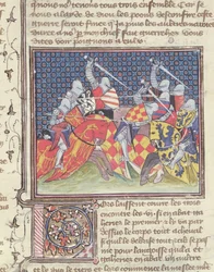 Ms 3480 Caballeros en batalla, del Livre de Messire Lancelot du Lac