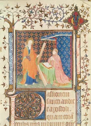 Ms 35 fol.17v Jean de Francia (1340-1416) Duque de Berry rezando ante San Andrés, del Leccionario de Sainte-Chapelle de Bourges, c.1404-10