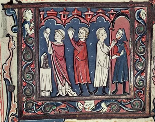 Ms 364 fol.111 Escena de excomunión, de Decretales por Jean Andre, siglo XIII-XIV
