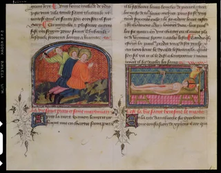 Ms 3682 La decapitación de San Proceso y San Martiniano y el martirio de San Erasmo, de Legenda Sanctorum Aurea por Jacobo de Vorágine