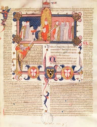 Ms 371 f.1 Jean Andre presentando su obra al Papa Clemente V (c.1260-1314)