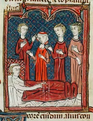 Ms 372 fol.165v Un hombre en su lecho de enfermo, de Decrets de Gratien