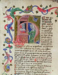 Miniatura del filósofo Boecio (c.480-524) en prisión