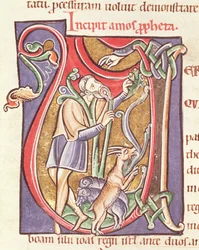 Ms 3 fol.234v Letra historiada V que representa a Amós, de la Biblia de Saint-Sulpice de Bourges
