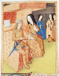 Ms 493 f.74v Eneas y Dido, de las obras de Virgilio (70-19 a.C.) 1469