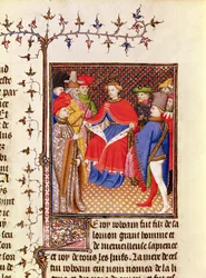 Ms 5193 Fol.52r Rosane responde a los enviados del pueblo, de la edición Jean Sans Peur de De Casibus virorum illustrarium por Giovanni Boccaccio (1313-75) c.1410