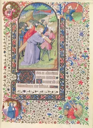 Ms 547 fol.16 Estaciones de la Cruz, de un Libro de Horas usado por una mujer de Poitiers