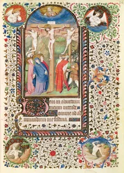 Ms 547 fol.26 Crucifixión, de un Libro de Horas usado por una mujer de Poitiers