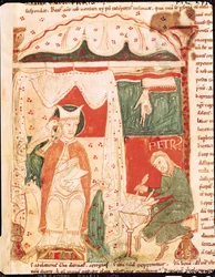 Ms 70 f.57 El Papa Gregorio I el Grande (c.540-604) dictando el Libro de Job a su escriba Pedro, de Moralia in Job por el Papa Gregorio el Grande
