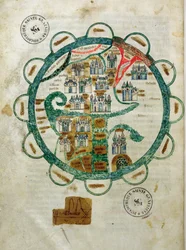 Mapa del mundo en forma de globo, miniatura de Grandes Chroniques de Philippe le Hardi