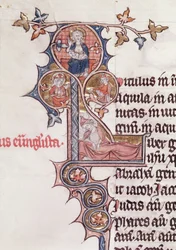 Ms 7 fol.199v Letra historiada L que representa el Árbol de Jesé, de la Biblia de Jean d