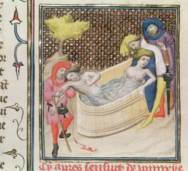 Paulina Muriendo con Séneca, de De Claris Mulieribus, por Giovanni Boccaccio (1313-75)