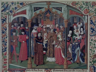 La reina Melisenda de Jerusalén casándose con Fulco V de Anjou, de la Historia de la conquista de Jerusalén por Guillermo de Tiro, c.1470