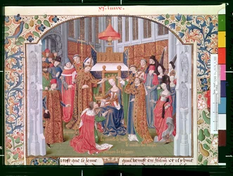 La condesa de Jaffa coronando a Guido de Lusignan, de la Historia de la conquista de Jerusalén por Guillermo de Tiro, c.1470
