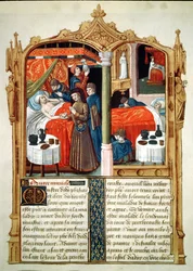 Ms Fr 2829 fol.90 Milagros en la tumba de San Luis, de Le Livre des Faiz de Monseigneur Saint Louis