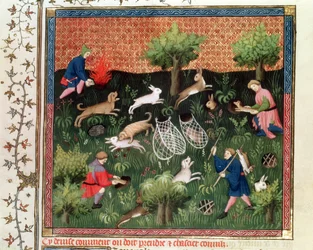 Caza de liebres, del Livre de la Chasse por Gaston Phébus de Foix (1331-91), finales del siglo XV