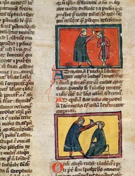 Ms H 89 fol.3 Doctores tratando a los enfermos, de una edición del Libro de Cirugía por Rogier de Salerne