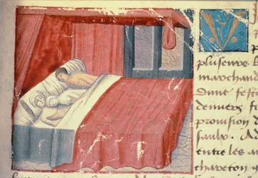 Ms Hunter 252 f.18r Una escena de cama, de 