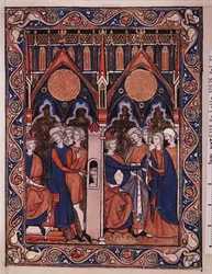 José explica el sueño del faraón y el faraón reinstalando a su mayordomo, del Salterio de San Luis, c.1258-70