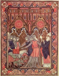 Abraham presenta sus prisioneros y su botín a Melquisedec, del Salterio de San Luis, c.1258-70