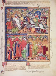 Ms M 638 fol.10r Josué, de la Biblia de Imágenes Morgan, c.1244-54
