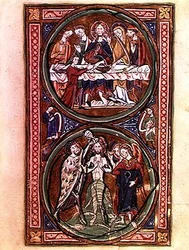 El banquete de bodas en Caná y el bautismo de Cristo (detalle)