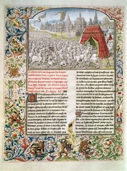 Ms t.4 fol.230 Batalla de Nicópolis en 1396, facsímil del manuscrito de Breslau, de la Crónica de Froissart, 1472