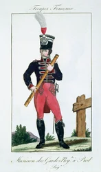 Músico de la Guardia Real de Infantería, de Troupes Francaises, pub. chez Basset, París, c.1790