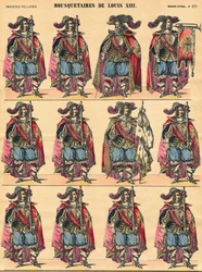 Mosqueteros de Luis XIII, placa descriptiva. Imagen de Epinal
