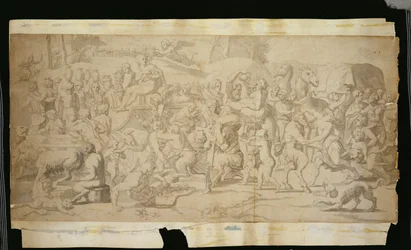 Escena mitológica con sátiros (pluma, tinta y aguada sobre papel)