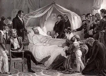 Napoleón I en su lecho de muerte en Santa Elena, 5 de mayo de 1821, después de una pintura de Charles de Steuben