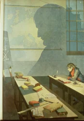 Napoleón de colegial, ilustración de "Bonaparte" de G. Montorgneil 1910 (litografía)