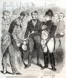 Napoleón confía en la fe británica - Napoleón Bonaparte abordando el barco británico Bellerophon que lo llevará al exilio a Santa Helena el 14 de julio de 1815