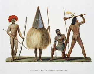 Nativos de Nueva Irlanda, de Voyage autour du Monde, ejecutado por Orden del Rey en La Corvette de Su Majestad, La Coquille durante los años 1822, 1823, 1824 y 1825, por Louis Isidore Duperrey (1786-18