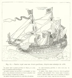 Barco real con sus diversos pabellones; según una estampa de 1666