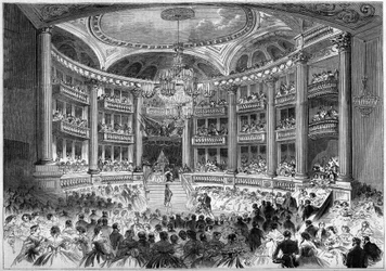 Arquitectura neoclásica: vista del salón del Gran Teatro de Burdeos (1773-1780) con motivo del baile dado por la visita del Emperador Napoleón III y la Emperatriz Eugenia de Montijo. Burdeos, Gironda (33)