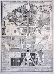 Nuevo Plano de la Ciudad, Castillo y Jardines de Versalles, 1714, de Les Plans, Profils et Elevations des Villes et Chateau de Versailles, publicado c.1715