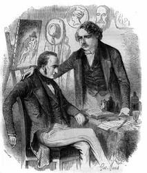 Nicéphore Niépce (1765-1833) y Louis Daguerre (1787-1851), inventores franceses, pioneros de la fotografía. Grabado de 1852