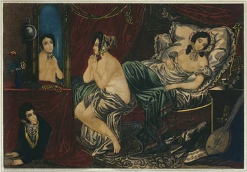 Noche, hora de dormir, principios del siglo XIX (grabado en color)