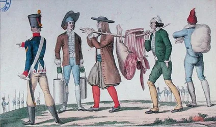Reclutas normandos y bretones llevando suministros, de una serie titulada 