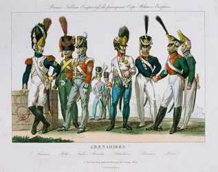 Uniformes de Oficiales Granaderos del Norte de Europa, publicado por DEstampes, París, c.1815