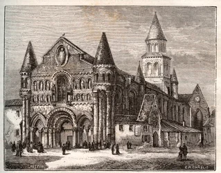 Notre Dame de Poitiers - grabado en “La France illustree: geographie, histoire, administration statistique” por V.A. Malt-Brown. 1884