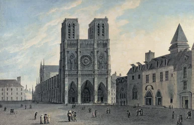 Notre Dame, principios del siglo XIX (grabado en color)