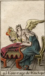 Odisea de Homero: la fiel Penélope, esposa del héroe Ulises, constantemente tejiendo y defendiendo un tapiz esperando el regreso de su esposo a Ítaca.