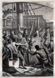 Solo un espejo tenía el don de excitar su asombro: Viaje de Samuel Wallis (1728-1795) en Polinesia - indígenas asombrados por un espejo - ilustración tomada de “Los Grandes Marineros del siglo XVIII”