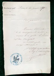 Orden de encarcelamiento al conserje del Príncipe Pierre Bonaparte (1815-1881) el 10 de enero
