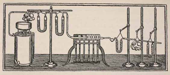 Análisis químico orgánico, ilustración de Histoire de la Nation Francaise, Ciencias, Volúmenes I y II, por Gabriel Hanotaux (1853-1944), 1924