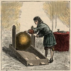 Otto von Guericke (1602-1686), físico alemán, operando el primer generador de electricidad estática - Máquinas estáticas: Otto von Guericke (Otto de Guericke