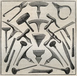 Herramientas del orfebre. Grabado de 1885 en “Les arts et métiers illustrés” de Adolphe Bitard.