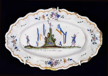 Plato ovalado con la inscripción Vive le Roi et la Nation 1790, taller de Nevers